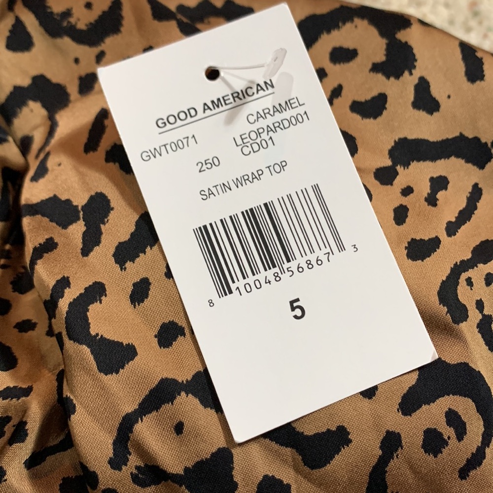 Good American Satin Faux Wrap Top in Leopard Print - Picture 10 of 10